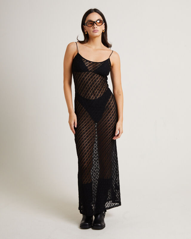 Zayla Daisy Lace Maxi Dress in Black, hi-res image number null