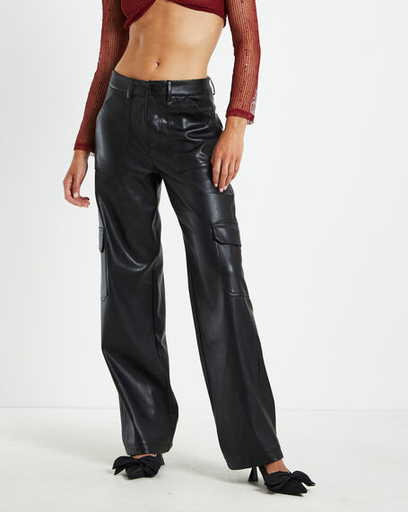 Layla Leather Look Cargo Pants Black