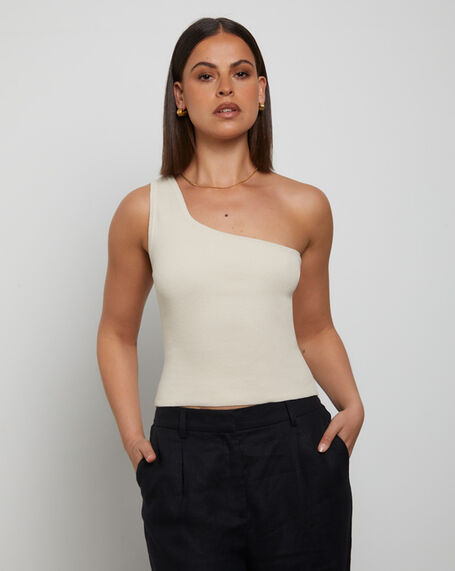 Luxe Knitted One Shoulder Top in Vintage Stone