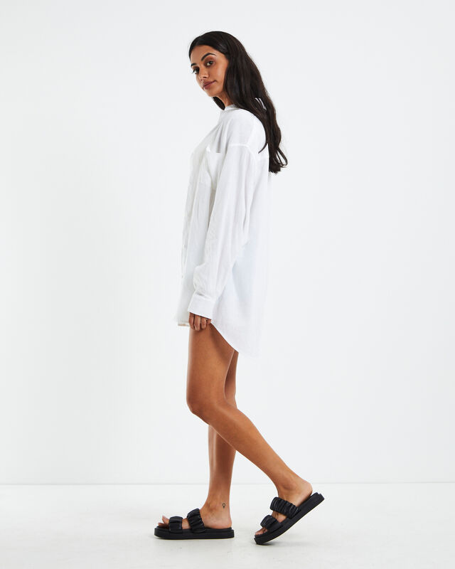 Avah Oversized Linen Shirt White, hi-res image number null