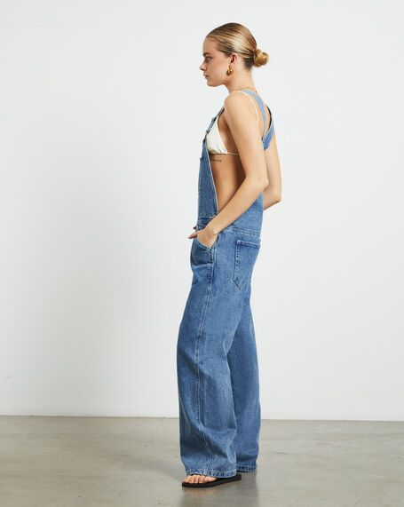Jadey Denim Relaxed Overalls in Mid 90's Blue