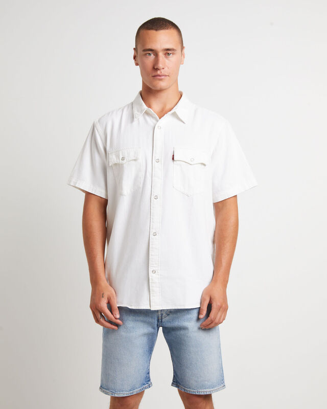 Short Sleeve Relaxed Fit Western Shirt in Newman Ecru, hi-res image number null