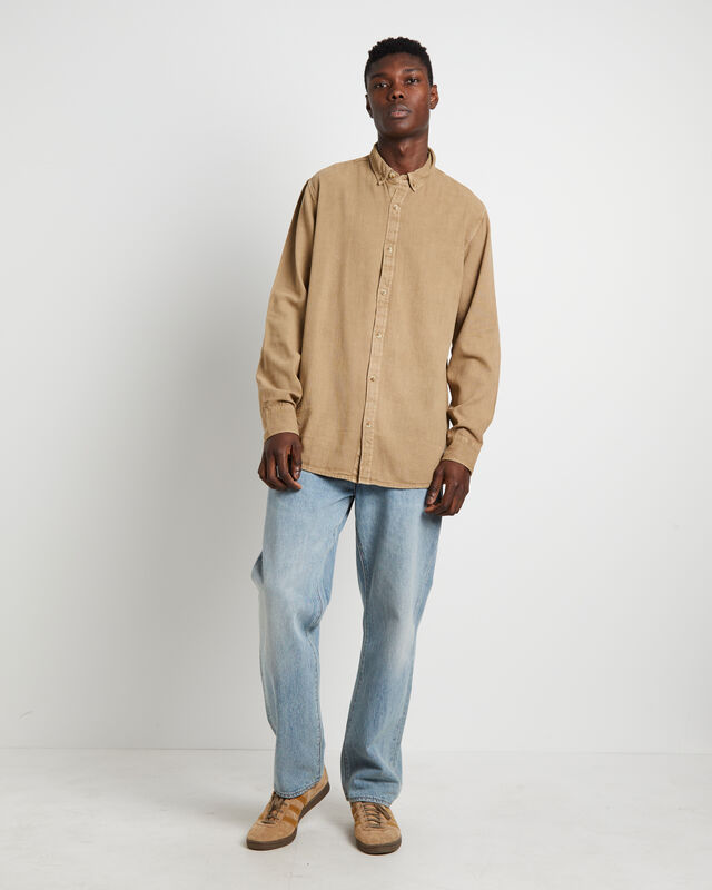 Men At Work Oxford Long Sleeve Shirt in Sand, hi-res image number null