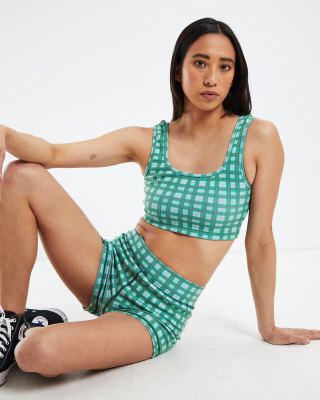 Hemp Rib Check Sleeveless Crop Top Forest Green, hi-res image number null