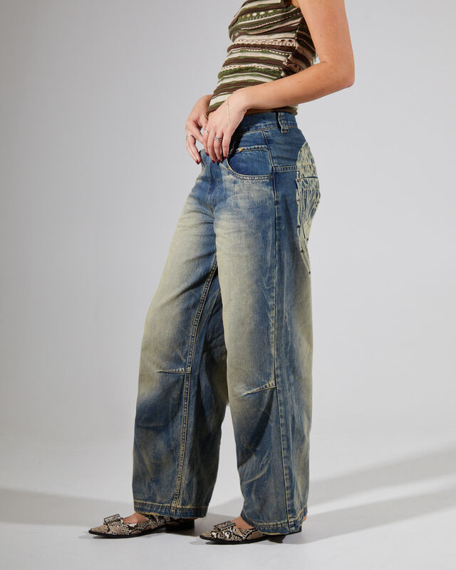Wing Print Studded Low rise Colossus Jeans, hi-res image number null