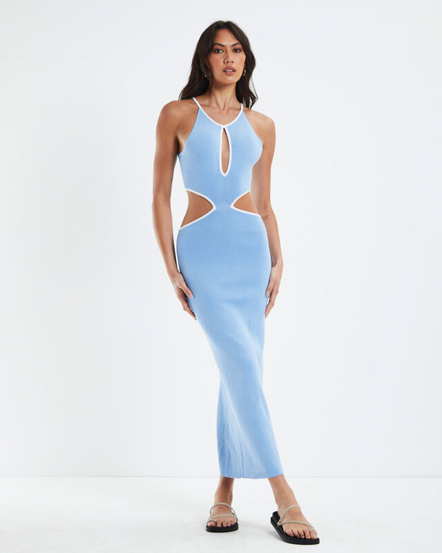 Athena Contrast Bind Midi Cut Out Dress Blue, hi-res image number null