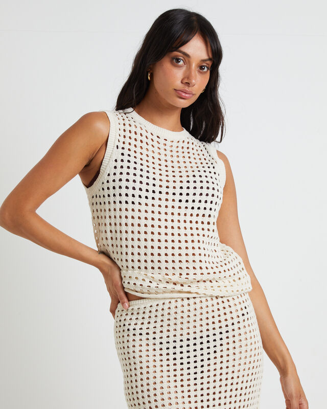 Iris Crochet Tank Top in Warm White, hi-res image number null