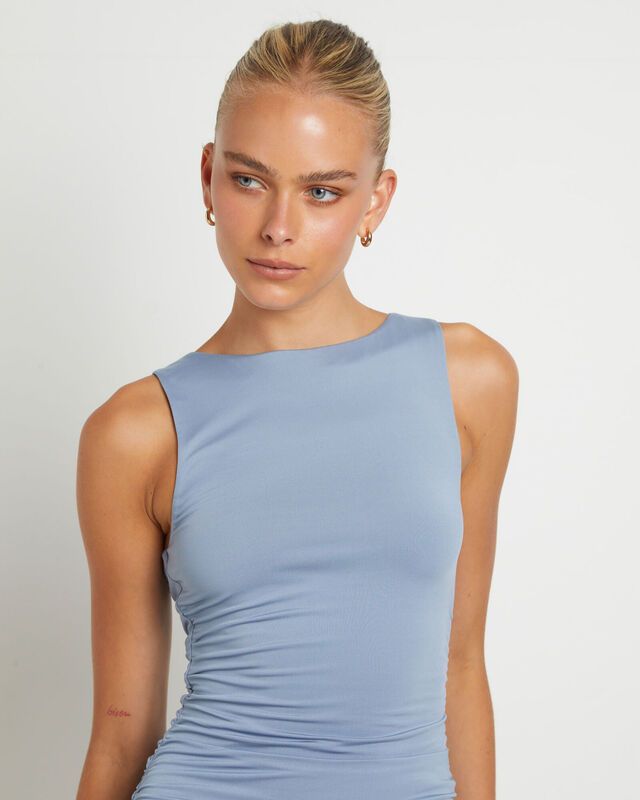 Lena Ruched Slinky Mini Dress in Powder Blue, hi-res image number null
