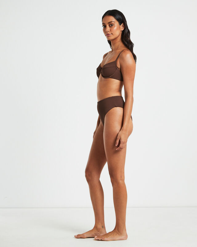 Rib Cut Out Underwire Bikini Top in Chocolate Brown, hi-res image number null