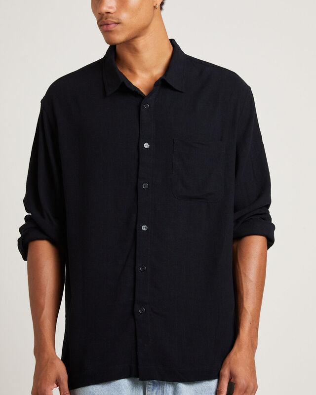 Harrison Linen Long Sleeve Shirt in Black, hi-res image number null