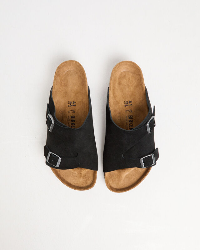 Zurich Regular Suede Leather Sandals in Black, hi-res image number null