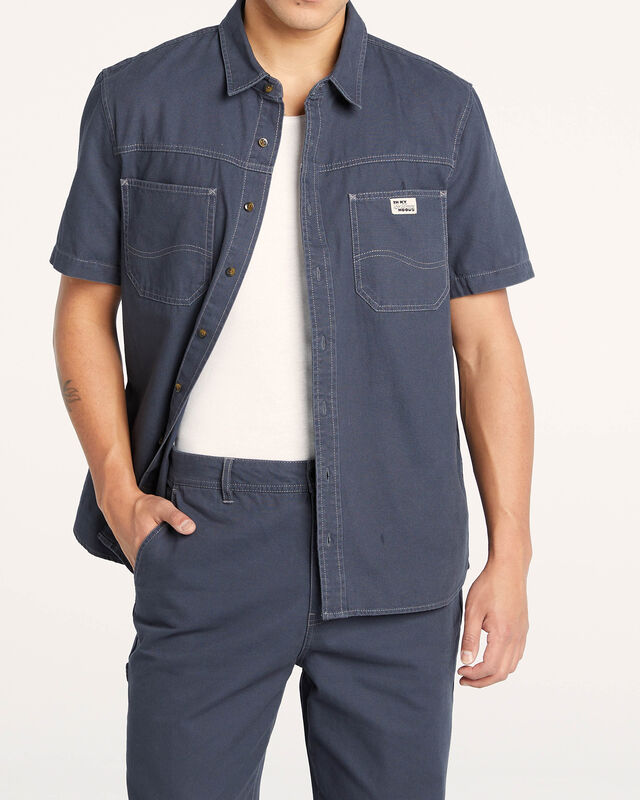 Lee Utility Short Sleeve Shirt in Washed Navy, hi-res image number null