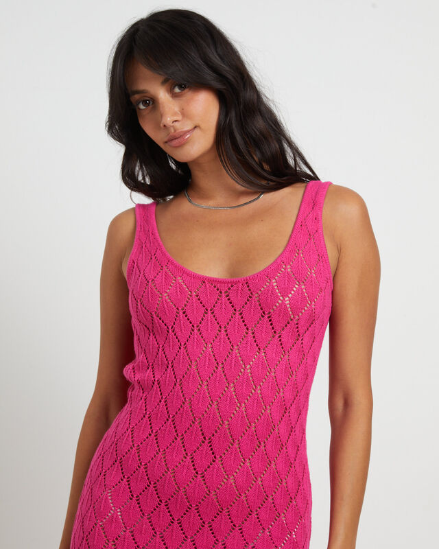 Bodie Crochet Midi Backless Dress in Pink, hi-res image number null