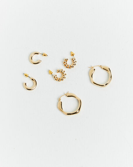 Aire Assorted Hoop Earrings Pack Gold