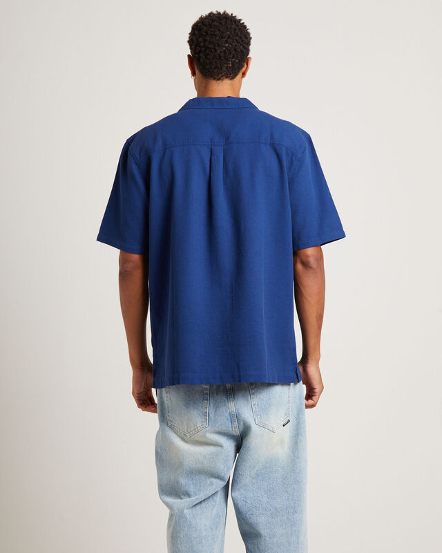 Waffle Resort Short Sleeve Shirt in Washed Navy, hi-res image number null