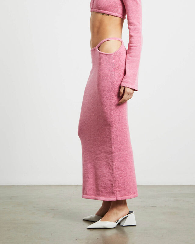 Mika Knit Strap Midi Skirt in Strawberry Pink, hi-res image number null
