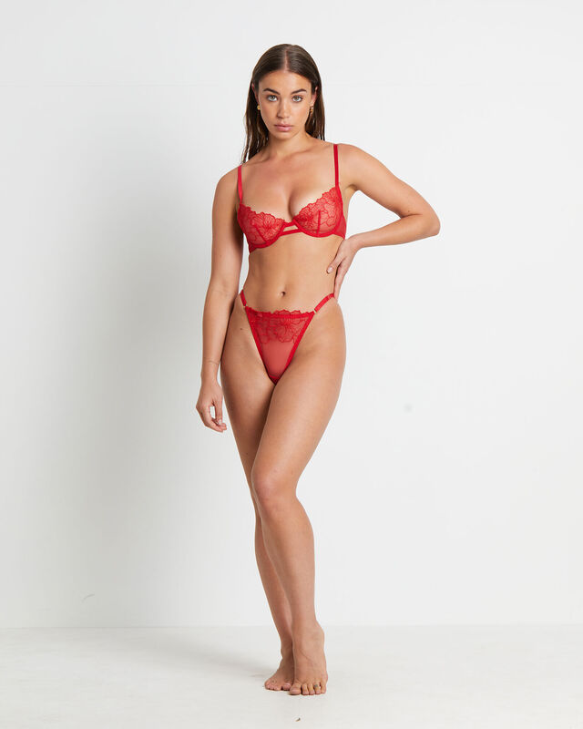 Maple Scallop Lace Cage Bra in Flame Red, hi-res image number null