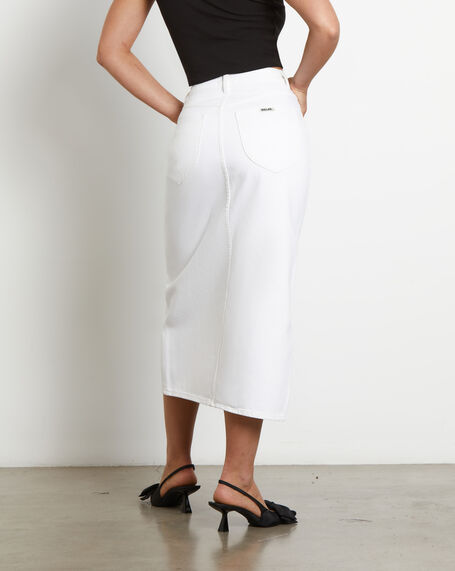 Chicago Denim Midi Skirt in White
