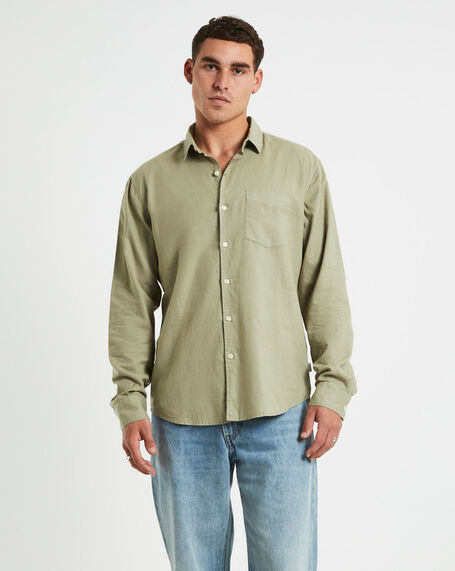 Grover Long Sleeve Linen Shirt Moss