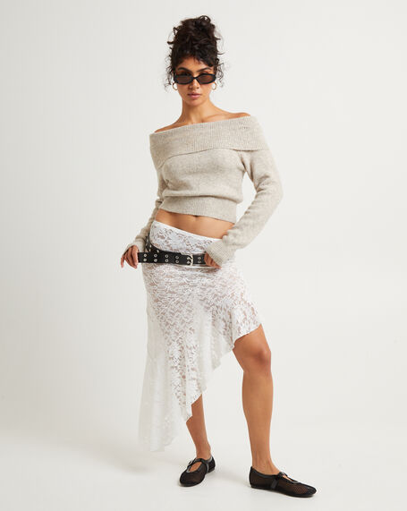 Tammy Lace Handkerchief Hem Midi Skirt