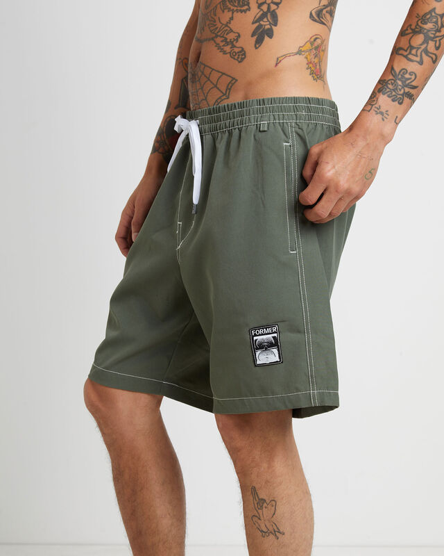 Swans Baggy Trunk Boardshorts in Army Green, hi-res image number null