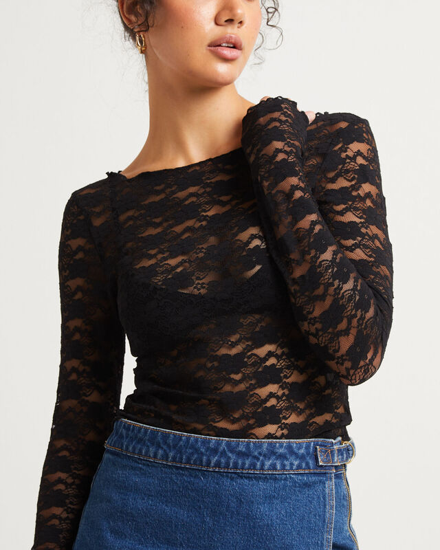 Leah Sheer Long Sleeve Lace Top, hi-res image number null