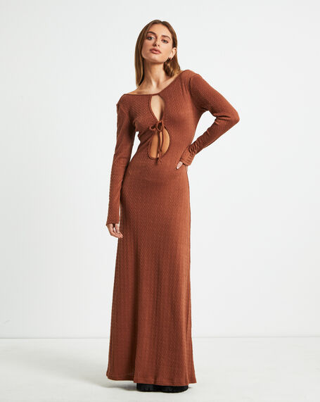 Tallulah Long Sleeve Maxi Dress Chestnut Brown