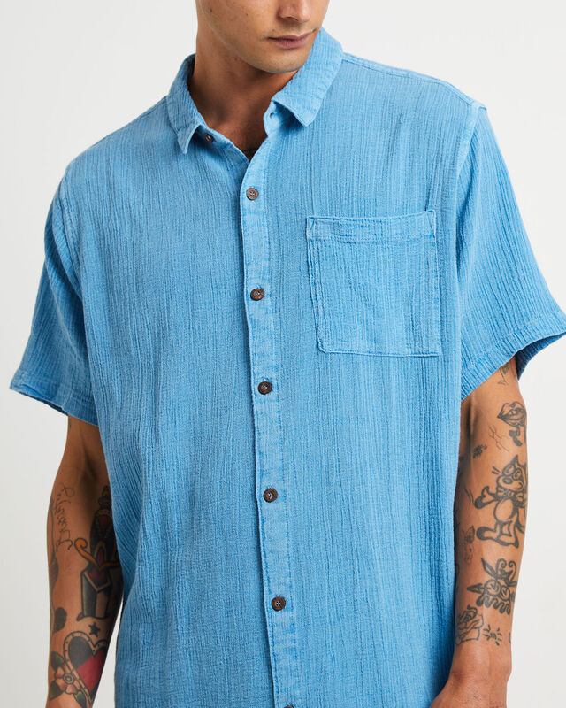 Bon Crepe Short Sleeve Shirt in Blue, hi-res image number null