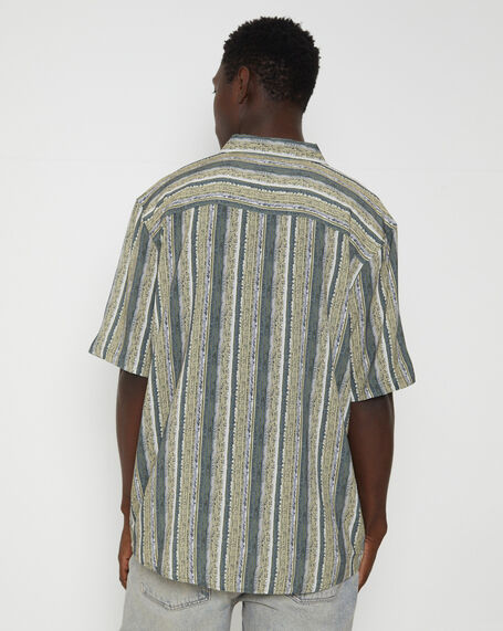 Garageland Short Sleeve Shirt in Fern Stripe Green