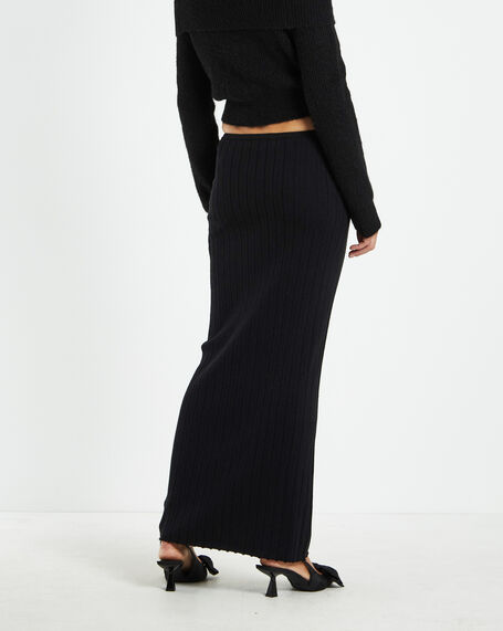 Tayla Texture Knit Midi Skirt Black