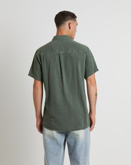 Men At Work Oxford Short Sleeve Shirt in Thyme Green