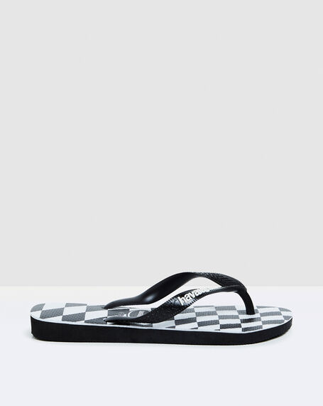 Top Distorted Check Thongs Black/White