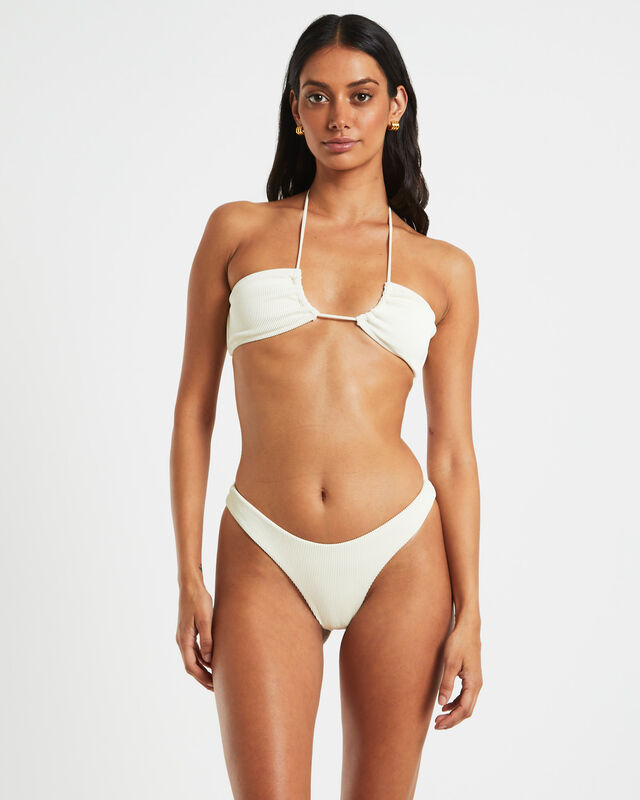 Rib Cross Front Bikini Top in Almond White, hi-res image number null