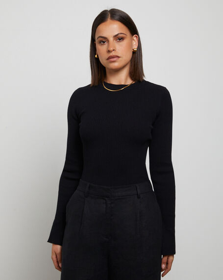 Luxe Knitted Long Sleeve Top in Black
