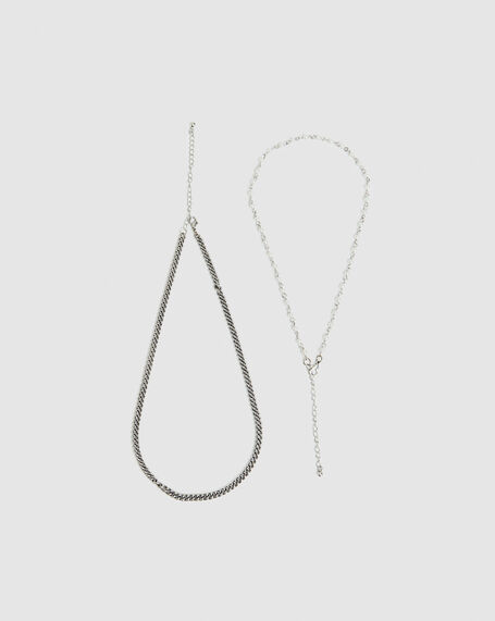 Pearl Necklace 2 Pack Silver Multi