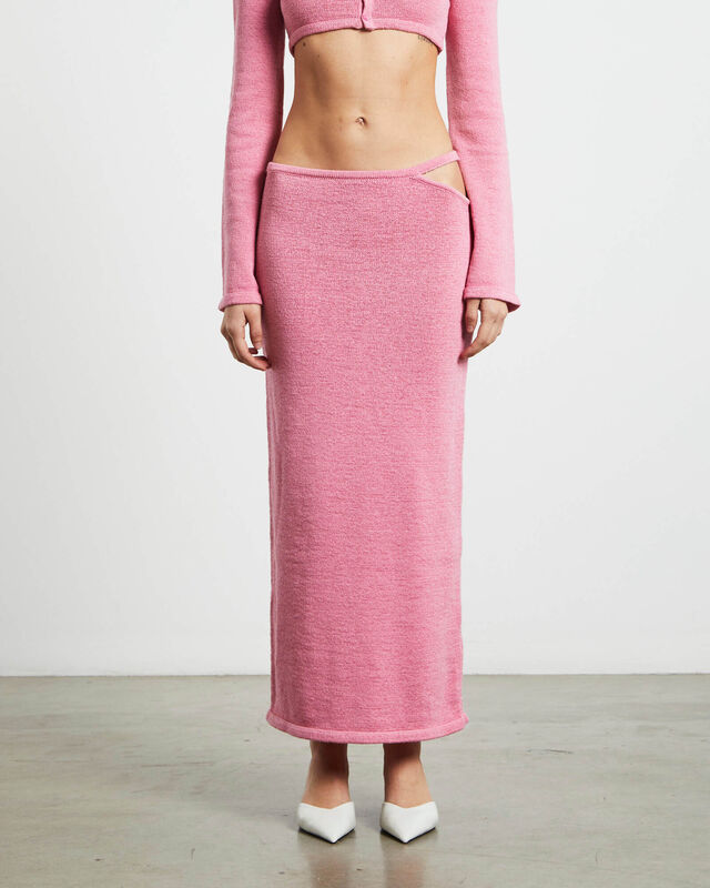 Mika Knit Strap Midi Skirt in Strawberry Pink, hi-res image number null