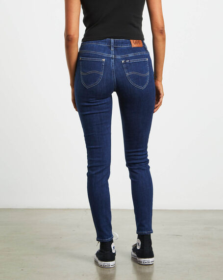 Y2K Low Licks Skinny Denim Jeans in Indigo Blue
