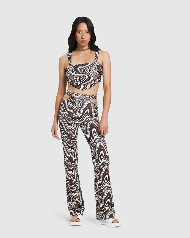 Tammy Swirl Print Cut Out Soft Pants Brown, hi-res image number null