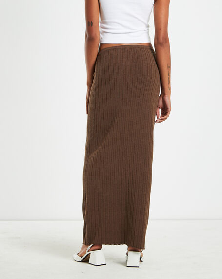 Tayla Texture Knit Midi Skirt Mocha Brown