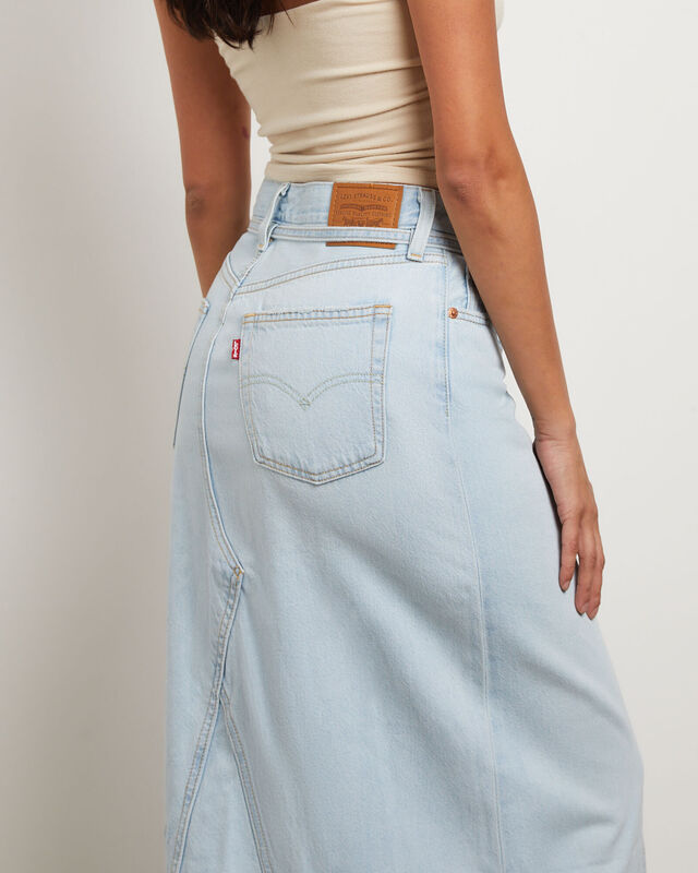 Iconic Long Denim Belt Skirt in So Called Pants Blue, hi-res image number null