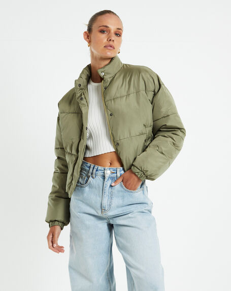 Casey Cropped Puffer Jacket Sage Green