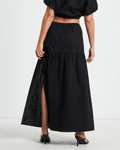 Melody Linen Maxi Skirt in Black