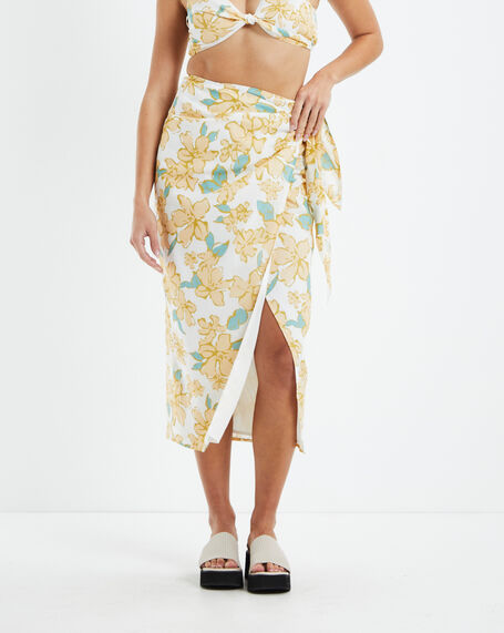 Amalfi Floral Sarong Wrap Midi Skirt Yellow