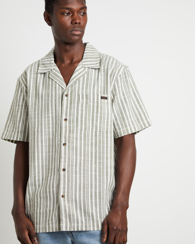 Short Sleeve Resort Shirt in Sage Stripe, hi-res image number null