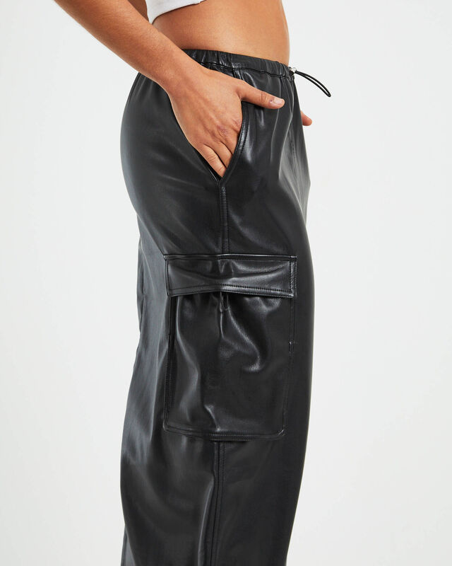 Phoebe Leather Look Cargo Skirt Black, hi-res image number null