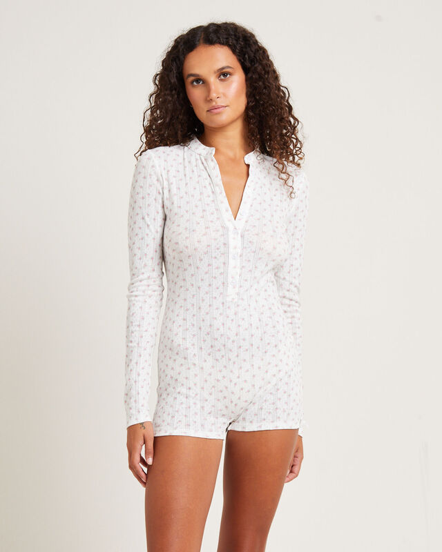 Penny Pointelle Romper White Floral, hi-res image number null