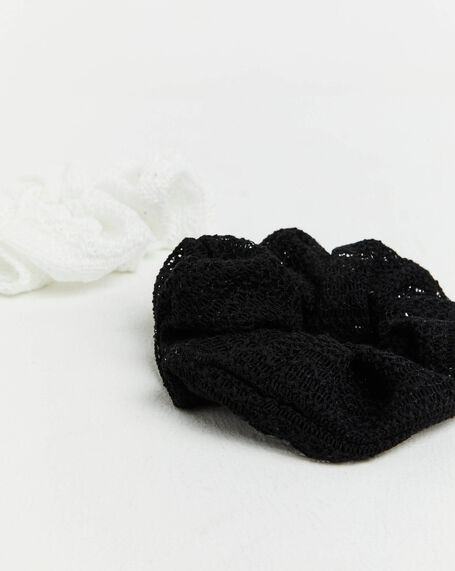 Bonnie Crochet Scrunchie 2 Pack in Black/Cream