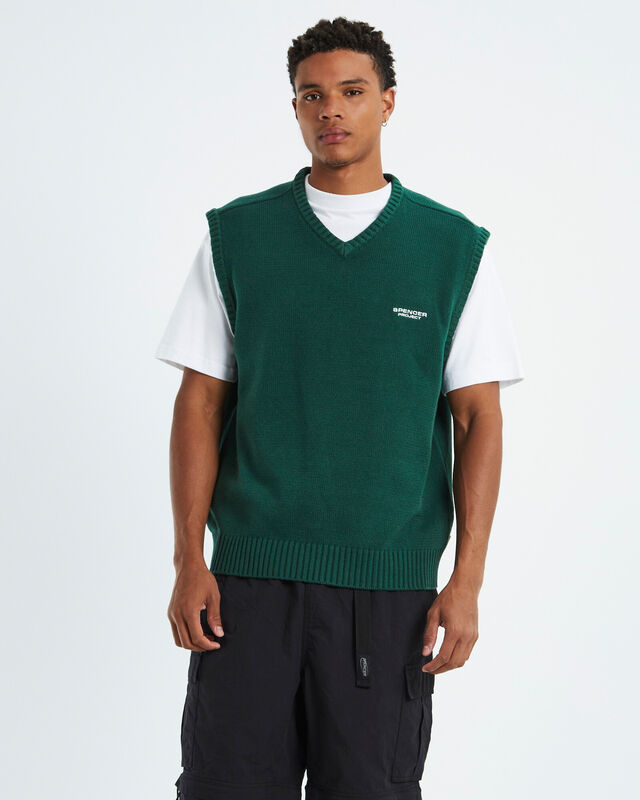 Cable Knit Vest Emerald Green, hi-res image number null