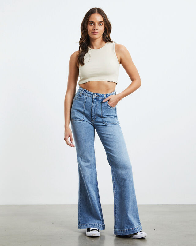 Phoebe Tonkin x Rolla's Eastcoast Flare Jeans Bessette Blue, hi-res image number null