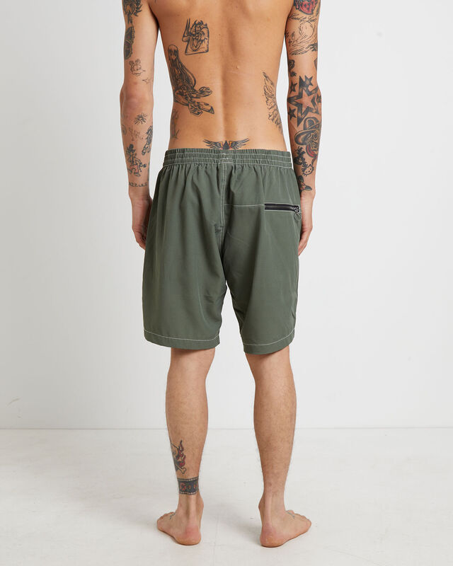 Swans Baggy Trunk Boardshorts in Army Green, hi-res image number null